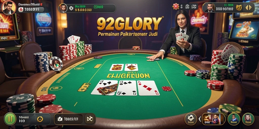 Tampilan menarik dari gameplay Poker di 92GLORY yang mendebarkan.