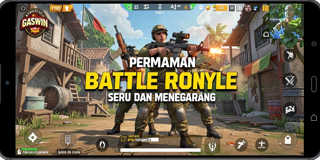 Tampilan aksi mendebarkan dalam gameplay Battle Royale GASWIN.