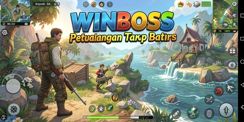 Tangkapan layar dari gameplay WINBOSS yang menampilkan dunia terbuka yang mengagumkan.