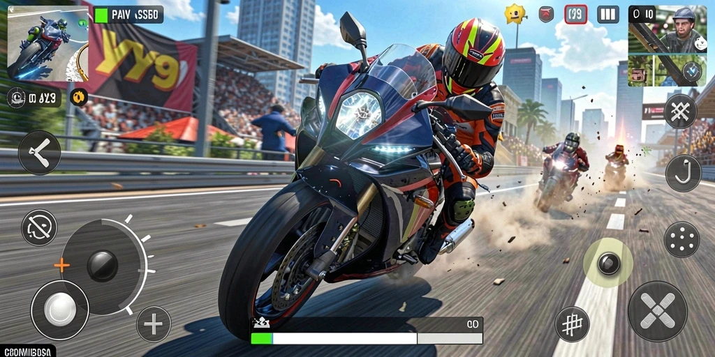 Gameplay Y89 yang menegangkan dengan balapan motor yang seru.